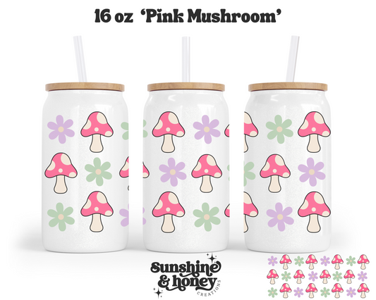 Pink Mushroom Glass Can