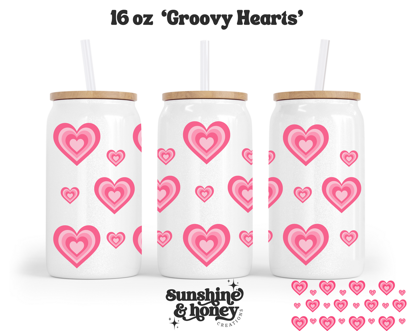 Groovy Hearts Glass Can