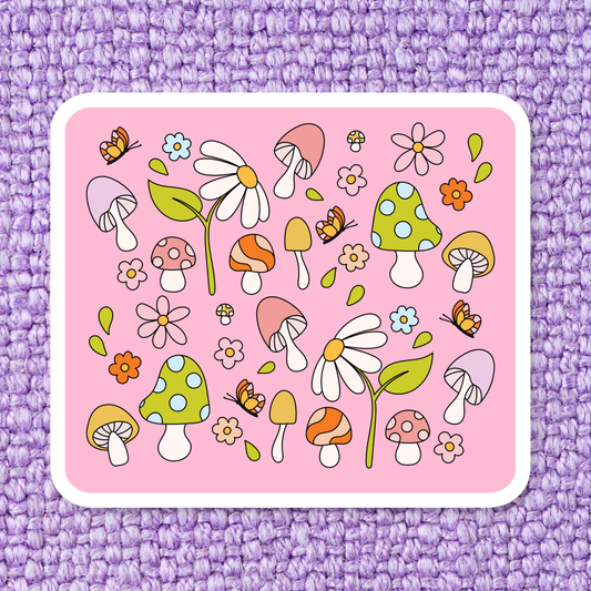 Cute Spring Mushrooms and Flowers Waterproof Vinyl Sticker